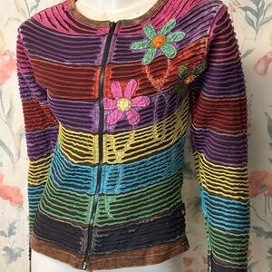 Vintage multicolour Cardigan with Floral Embellishments